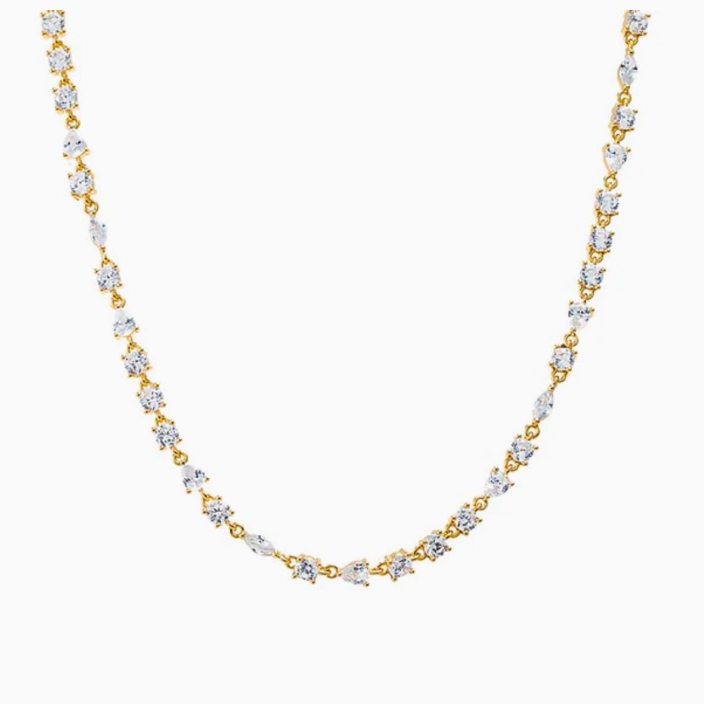 CZ Three Prong Chain Tennis Necklace
